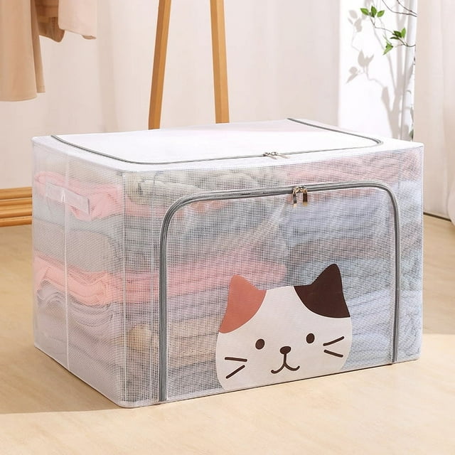 Caja de almacenamiento transparente grande, resistente al agua y a la humedad, plegable, para guardar ropa, armario de dormitorio, caja de almacenamiento de tela
