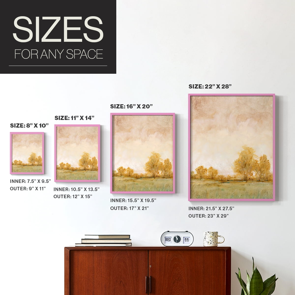 Carefree Day I Framed Print in Pink Solid Wood Framed Print No Nail Hanging