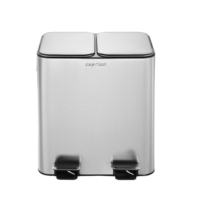 40L Dual Kitchen Trash & Recycling Bin (2 x 15L) – Step Pedal, Soft-Close Lid, Removable Inner Buckets, Fingerprint-Resistant – Space-Saving Garbage Can for Home & Office