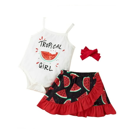 

PBaeM Newborn Baby Girl s Fruity And Sunflower Print Sleeveless Romper Dress 2Pcs Outfit Sets