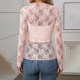 thumbnail image 6 of mgoYE Womens Mesh Long Sleeve Shirts Fashion Clothing Turtle Necks Sheer-Ruched Going Out Tops Fall Summer Outfits Slim Fit Blouses(Pink,S), 6 of 8