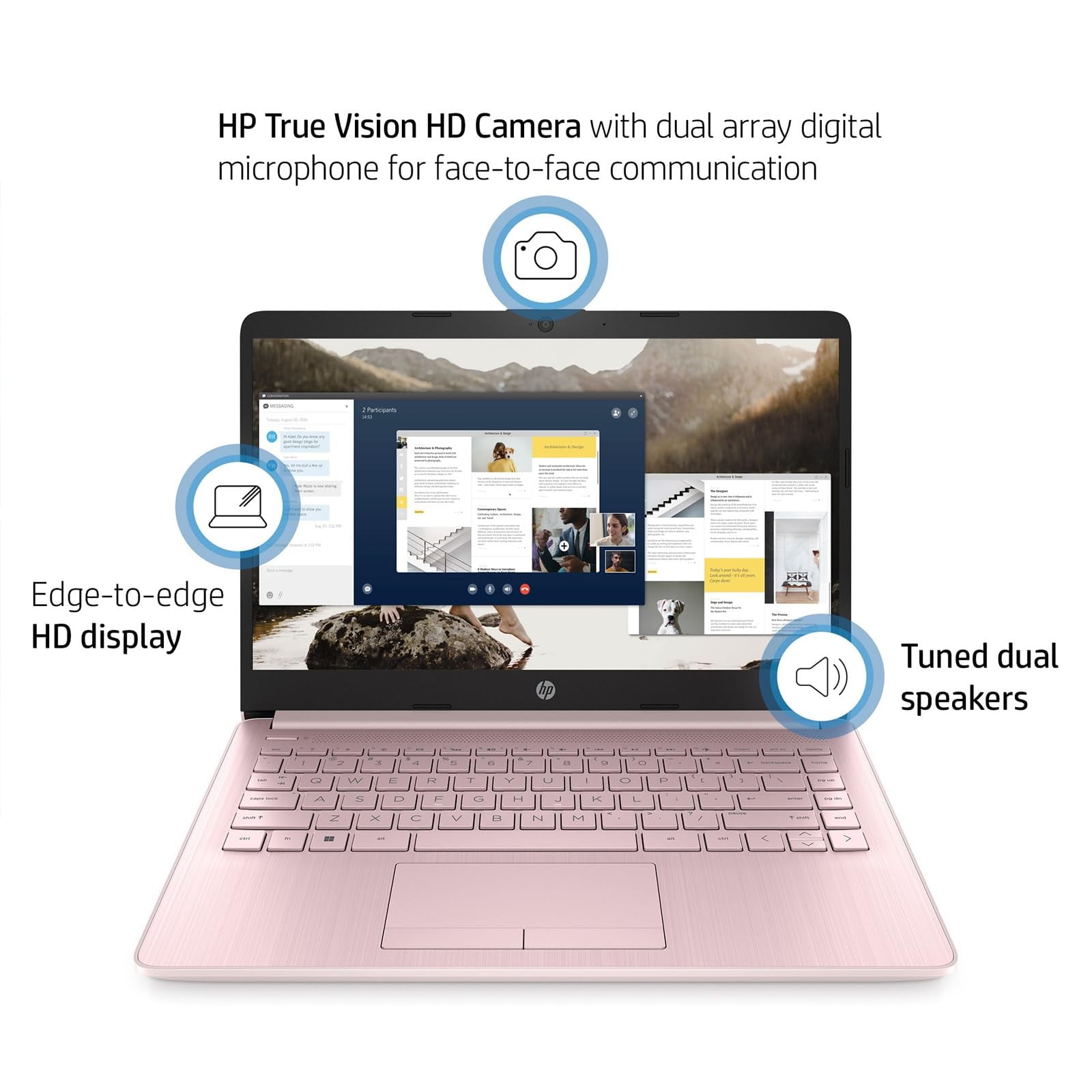 HP 14 Inch Business Laptop, Ultral Light Laptops for Student and Business, Intel Celeron N4120(Quad-Core),16GB RAM,64GB eMMC,Intel UHD Graphics,1-Year Office 365,Windows 11 S,Pink