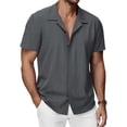 thumbnail image 2 of BRGZLK Men's Linen Shirt Short Sleeve Turn-Down Collar Button Down Casual Loose Fit Lightweight Blouse Summer Solid Color Beach Wedding Textured Casual Shirt for Daily 2026 Gray M, 2 of 6