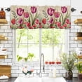 thumbnail image 3 of Red and Valances for Windows Pink Tulip Watercolor Floral Retro Linen Rod Pocket Curtain Valance Window Treatment Short Curtains for Kitchen Living Room, 60"x14", 3 of 5