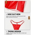 thumbnail image 5 of Ausing Womens PU Leather Skirt Chain Bra Top Bunny Costume Babydoll Metallic Triangle Bikini Halter Crop Shiny Rave Outfits with G-String Ears Headband 4pc Red S, 5 of 7