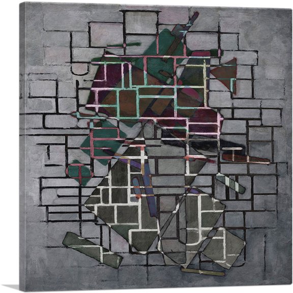 ARTCANVAS Modern Line Network Over Rectangles Light Gray Canvas Art Print - Size: 12" x 12" (1.50" Deep)