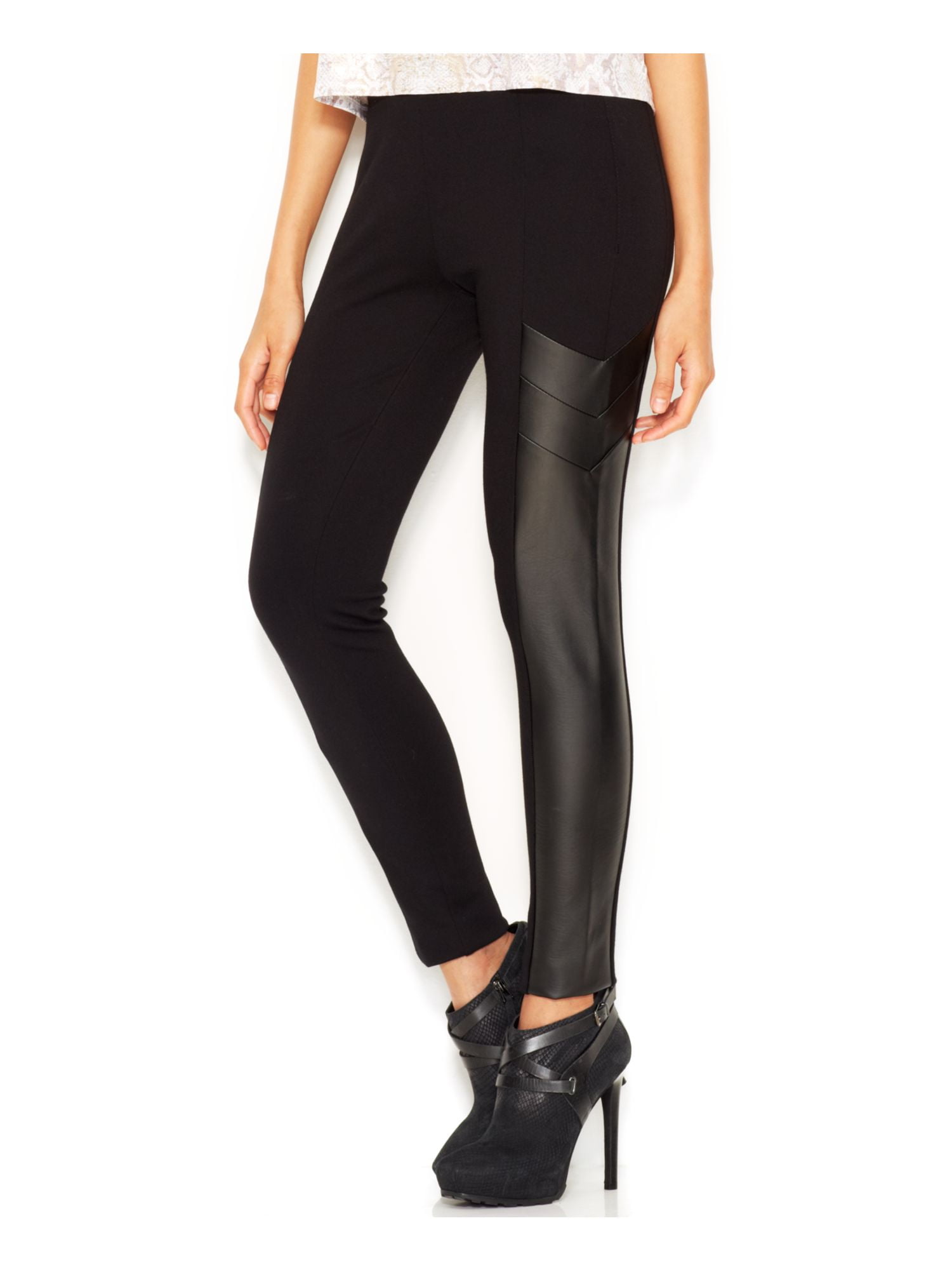 Womens Faux-Leather Paneled Casual Leggings, Black, - Walmart.com