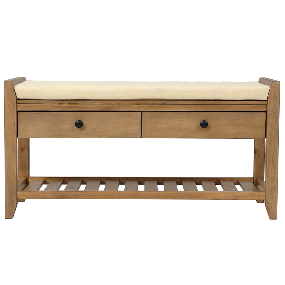Lowestbest Shoe Rack with Cushioned Seat and Drawers, Multipurpose Entryway Storage Bench, Old Pine Lowestbest Shoe Rack with Cushioned Seat and Drawers, Multipurpose Entryway Storage Bench, Old Pine
