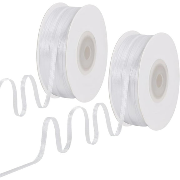 200 Yards 1/8 Inch Double Faced White Satin Ribbon, Thin White Ribbon for Wedding DIY Crafts Gift Wrapping Party Decorations Bouquet Crafting