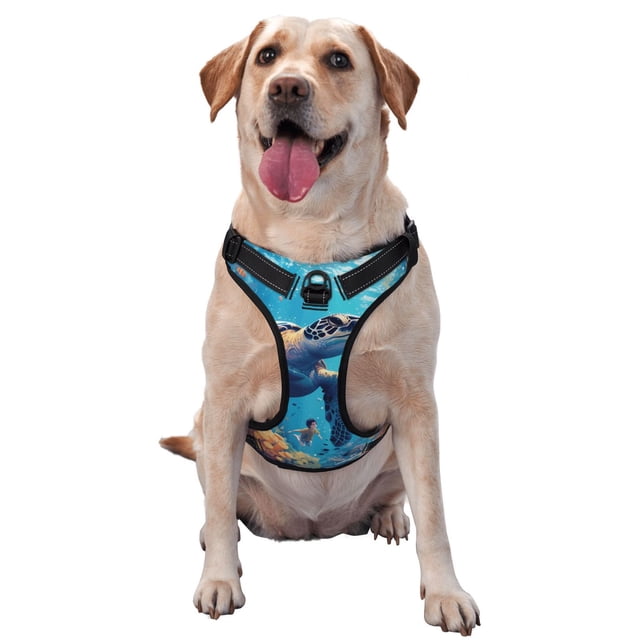 Kdxio Colorful Underwater Plant Turtle Print No Pull Dog Harness Adjustable Reflective Oxford Easy Control Medium Large Dog Harness for Training and Everyday-Small