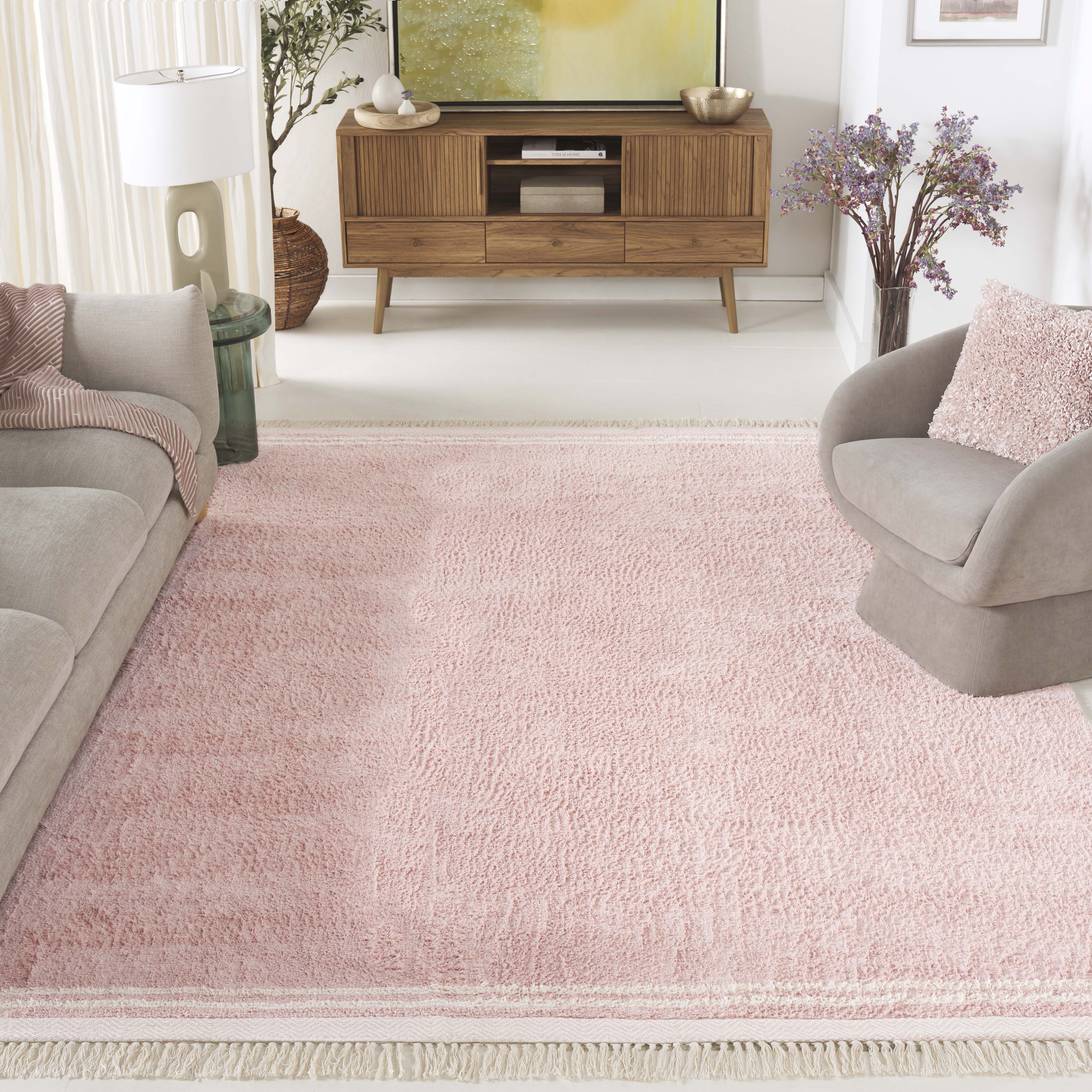 SAFAVIEH Easy Care Tahnee Solid Cotton Machine Washable Area Rug, Pink/Ivory, 8' x 8' Square