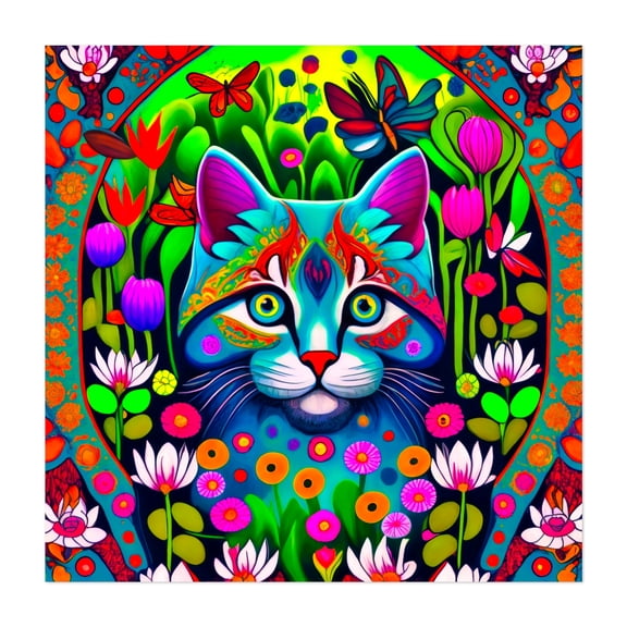 Pop art cat face - Digital Art Psychedelic Cat Floral Surrealism Butterfly Modern Art Whimsical Unframed Wall Art Print 20 x 20 inches