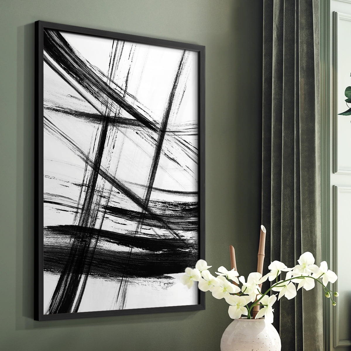 Organic Strokes in Black Solid Wood 8 x 10 Framed Print