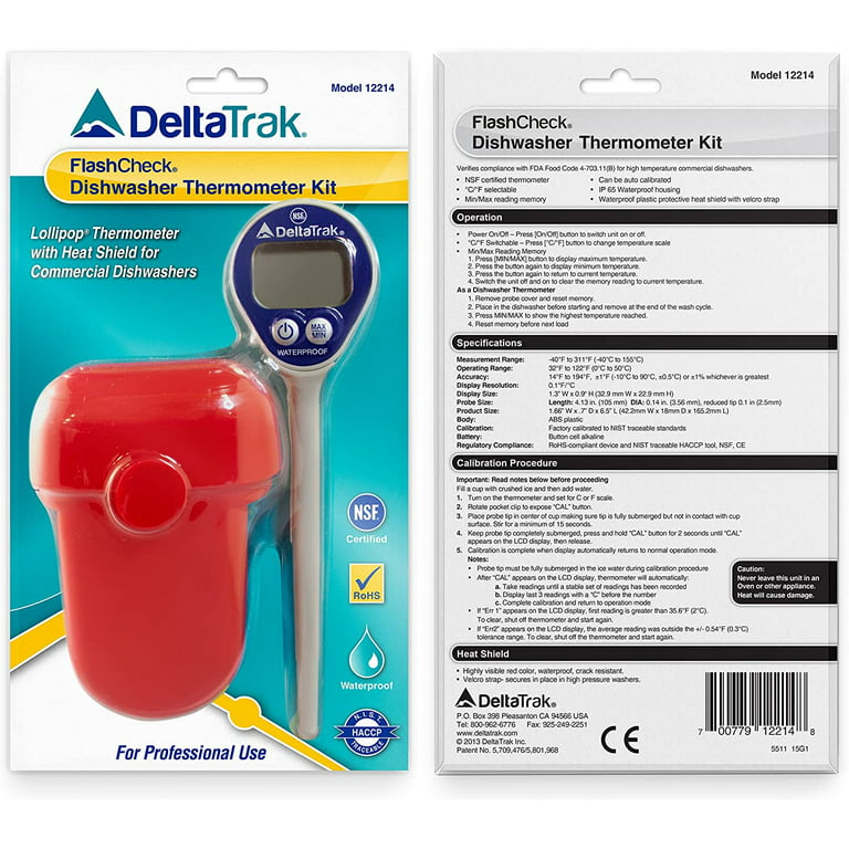 DeltaTrak 12214 Dishwasher Thermometer Kit w/ ABS Waterproof Case 