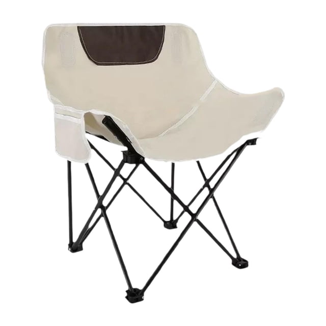 Silla plegable de camping tipo luna, práctica con bolsa de almacenamiento, portátil y plegable. Blanco