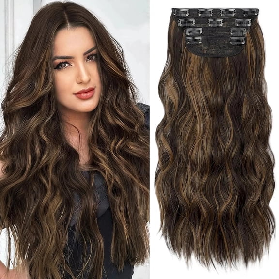 Clip-in Hair Extensions, Long Wavy Synthetic Hair Extensions, 20 Inch, 4PCS, Thick Hairpieces for Women