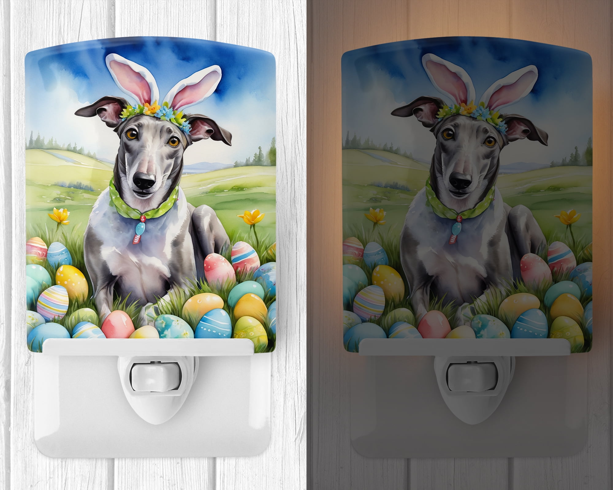 Greyhound Easter Egg Hunt Ceramic Night Light 4 in x 6 in