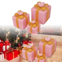 Set of 3 LED Lighted Pink Christmas Gift Boxes, Pre-lit Light Up Present Boxes with Bows, Battery Powered Indoor Outdoor Holiday Decor for Tree Yard Home