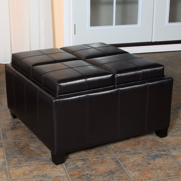Birmingham Bonded Leather Espresso Tray Top Storage Ottoman