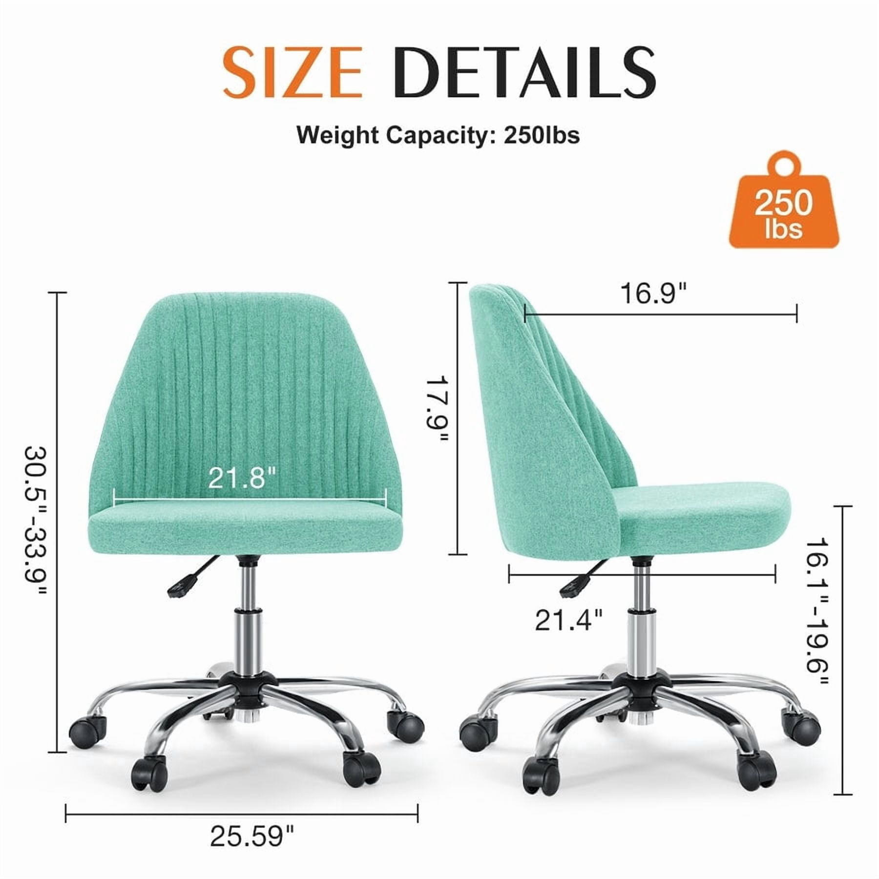 Colorful Linen Desk Chair, Comfy Thick Seat with Swivel Wheels, Armless Task Chair, Green