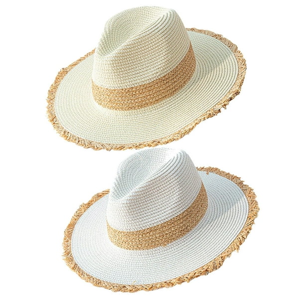 2Ã— Fashion Straw Hat Wide Shade Cowboy Accessories for Men Fishing Outdoor  