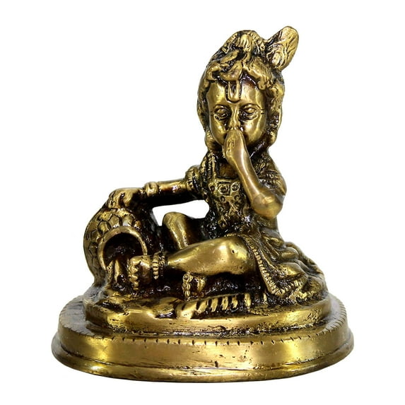 eSplanade - Krishna Makhan Chor Laddu Gopal Kanha Bal Gopal - Murti Idol Statue Sculpture Showpiece | Home Decor | Brass - 9.5 cms