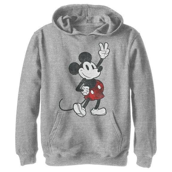 Boy's Mickey & Friends Mickey Mouse Retro Peace Sign  Pull Over Hoodie Athletic Heather X Large