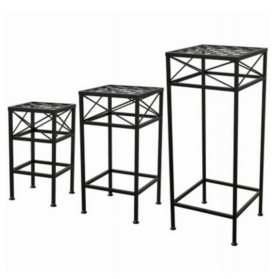 Panacea Cross Hatch Square Plant Stands, Black, Set of 3