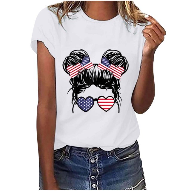 XZNGL Chemisiers à Manches Courtes pour Femmes T-Shirt Imprimé de la Fête de l'Indépendance pour Femmes Ample Décontracté Col Rond Manches Courtes Hauts pour Femmes Chemisier T-Shirts d'Été pour Femmes Hauts à Manches Courtes pour Femmes