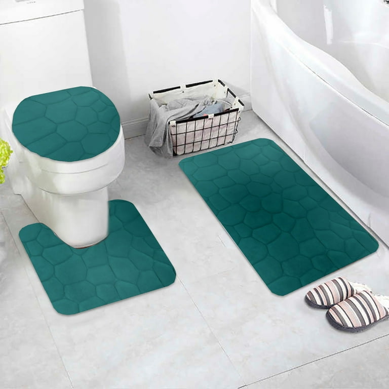 ROCK TAUPE 3-Piece Bathroom Rug Set Super Soft Memory Foam Bath Mat, Rug  19x 30, Contour Mat 19x19 and Toilet Lid Cover 19x19 with Non-Skid