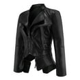 thumbnail image 5 of IROINNID Women's Faux Leather Jacket Savings Long Sleeve Peak Lapel Casual Biker Zip Up Jacket,Black, 5 of 7
