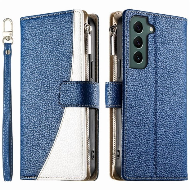 Funda cartera GANGXUN para Samsung Galaxy S22 Plus , cuero PU con tarjetero, cremallera, correa de mano, soporte y protección 652°