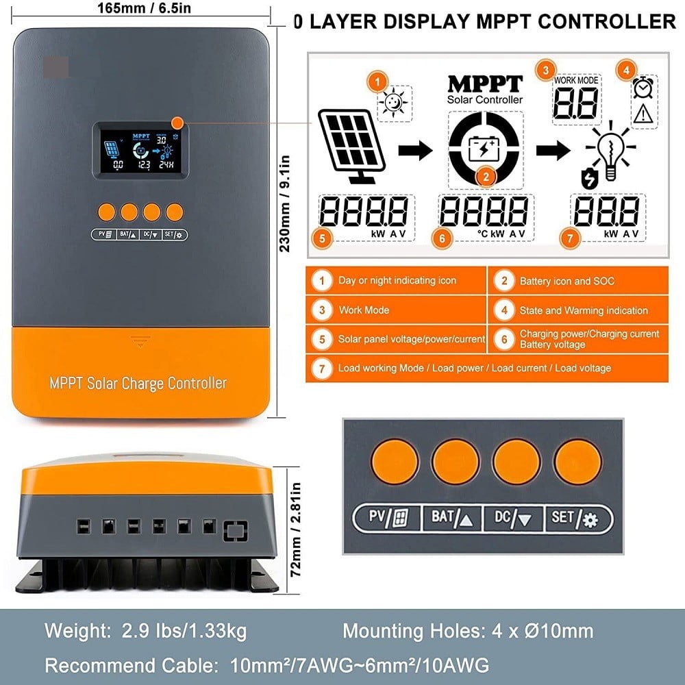 LiTime 60A MPPT 12V/24V/36V/48V Auto DC Input Solar Charge