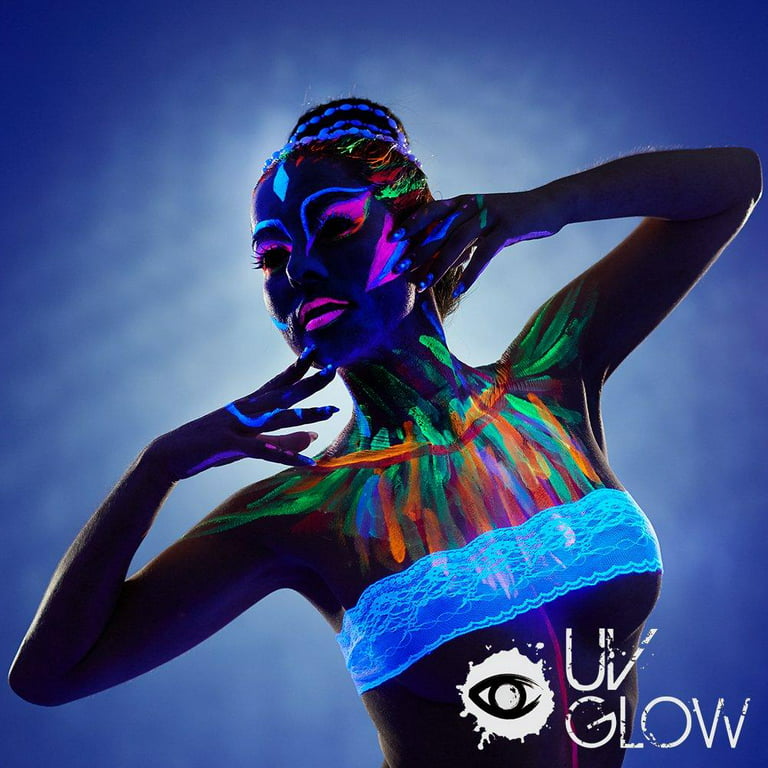 Neon nights 8 x UV Body Paint Set | Black Light Glow Makeup Kit |  Fluorescent Face Paints for Blacklight Bodypainting