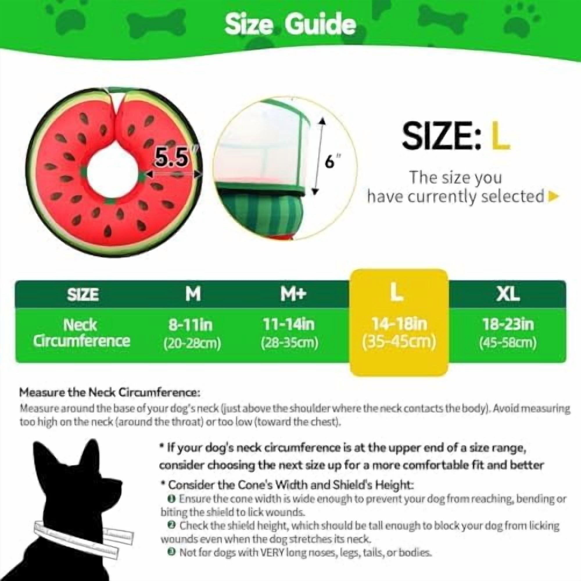Upgraded Inflatable Dog Cone Collar with Transparent Anti-Licking Shield, Adjustable Elizabethan Collar for Medium Large Dogs, 2-in-1 Design with Detachable Shield and Soft Padding (L, Watermelon)