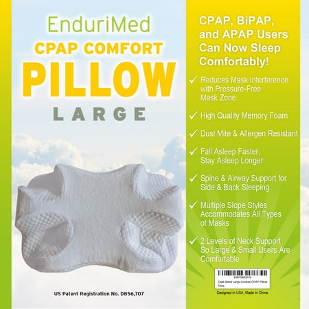 CPAP Pillow - New Memory Foam Contour Design Reduces Face & Nasal Mask Pressure, Air Leaks - 2 Head & Neck Rests For Spine Alignment & Comfort - CPAP, BiPAP & APAP Machine Stomach Back & Side (Best Cpap For Stomach Sleepers)