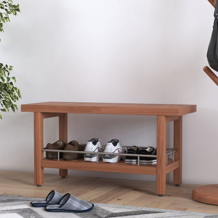 AquaTeak Patented 36" Spa Teak & Stainless Entryway Bench with Shelf