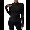 thumbnail image 1 of Camiseta de Larga con Cuello Alto Fruncido para Mujer, Camiseta y Ajustada Negro S, 1 of 10