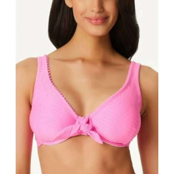 Jessica Simpson Women's Tie Front Bikini Top Swimsuit Pink Size LD