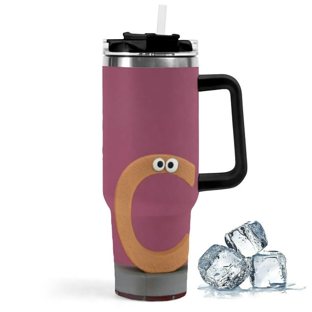 Ernie Vaso aislado de acero inoxidable con asa, diseño temático, regalo para familia, amigos y fans; incluye pajita y encaja en el portavasos estándar, 40 oz