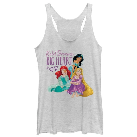 Women's Disney Princesses Bold Dreams Big Heart  Racerback Tank Top White Heather X Large
