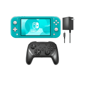 Restored Nintendo Switch Lite Handheld Video Game Console - Turquoise with RetroFam Wireless Pro Controller Gamepad and Charger (Refurbished)