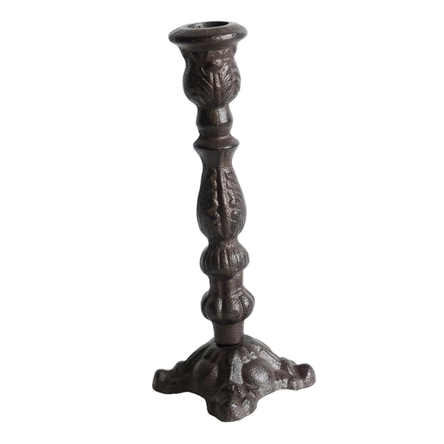 Candelabro de hierro fundido, soporte para velas, diseño antiguo, adorno para fotos, candelabro cónico tallado para repisa de chimenea de boda