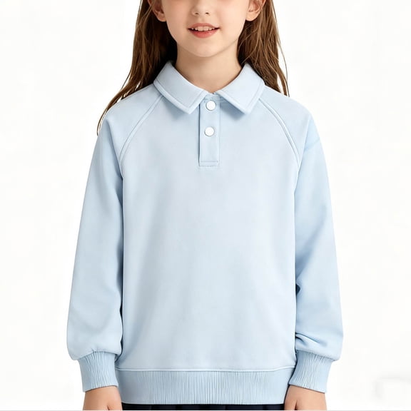 hoksml Girls Collared Raglan Sleeve Sweatshirt Solid Color Casual Long Sleeve Top for School and Everyday Wear