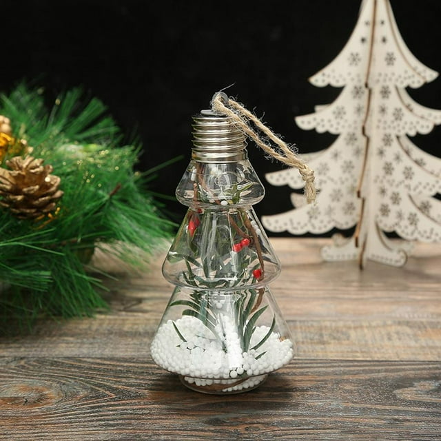 Christmas Transparent LED Bulb Creative Tree Shape Pendant Tree Hanging Ornament Christmas Plastic Tree Ornaments