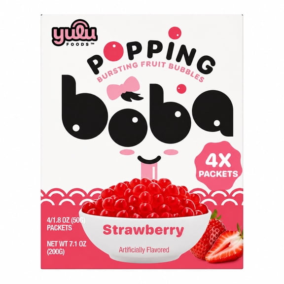 Yulu Foods - Popping Boba Pearls - Strawberry 4 Pack - Net Wt 7.1 oz. (200g)