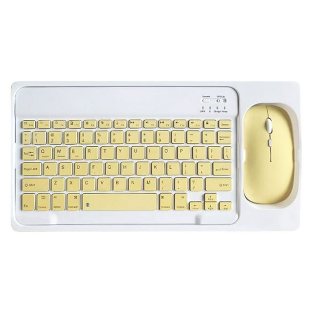 XIAOLE Combo de teclado y ratón Bluetooth recargables, ultradelgado, ergonómico, portátil, compacto, inalámbrico, universal, multidispositivo para tabletas, teléfonos móviles y portátiles (amarillo)