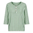thumbnail image 5 of Sheghy Womens Tops V Neck Button Stripe 3/4 Sleeve Loose Casual Blouse Green M, 5 of 8