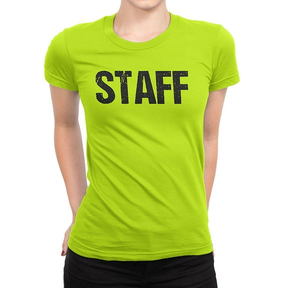 Ladies Neon Yellow Safety Green Staff T-Shirt Front & Back Print Event Shirt ...