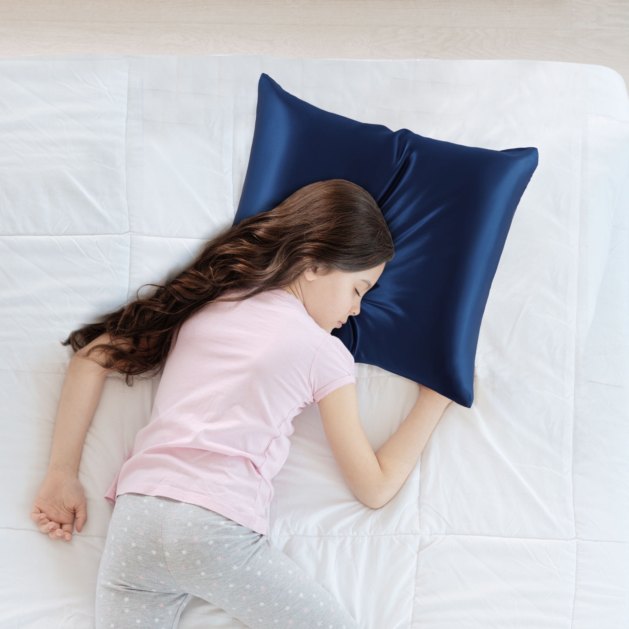 PiccoCasa 1 Pc 19 Momme Silk Pillowcase with Hidden Zipper Non-Standard Navy Blue 16" x 16"